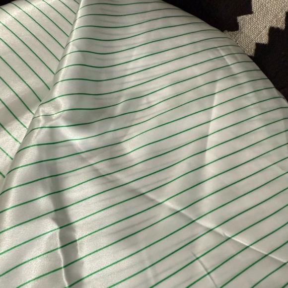 Almost vintage poly charmeuse fabric textile about 5 yards green white pinstripe - Picture 1 of 4
